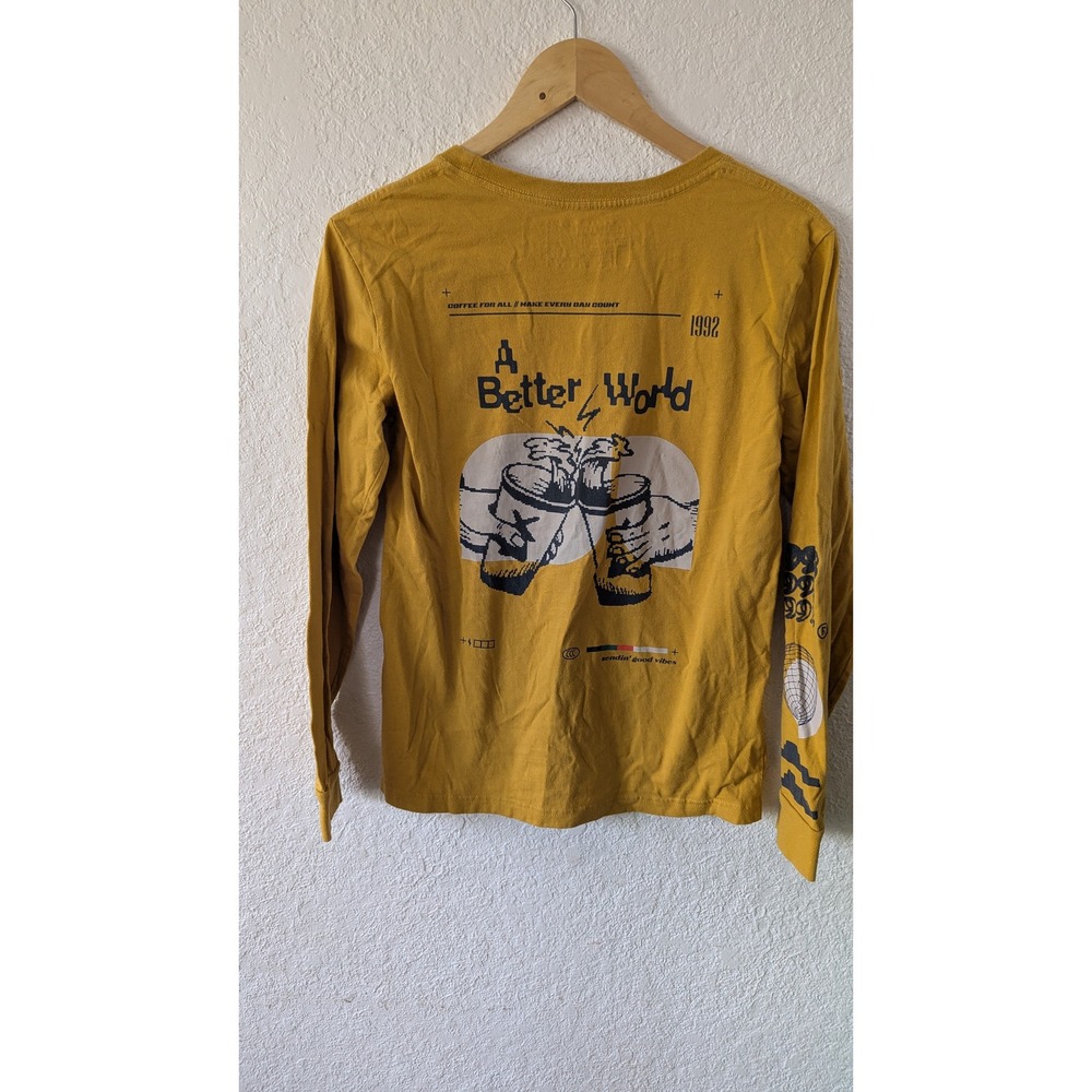Dutch Bros‎ Coffee Womens Mustard Yellow Long Sleeve Graphic Tee Shirt Medium